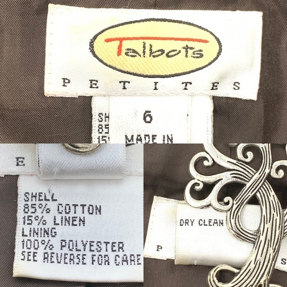 Talbots 3/4 Sleeve Cropped Jacket 6 P Linen Blend Textured Cream Floral Print - Picture 9 of 15